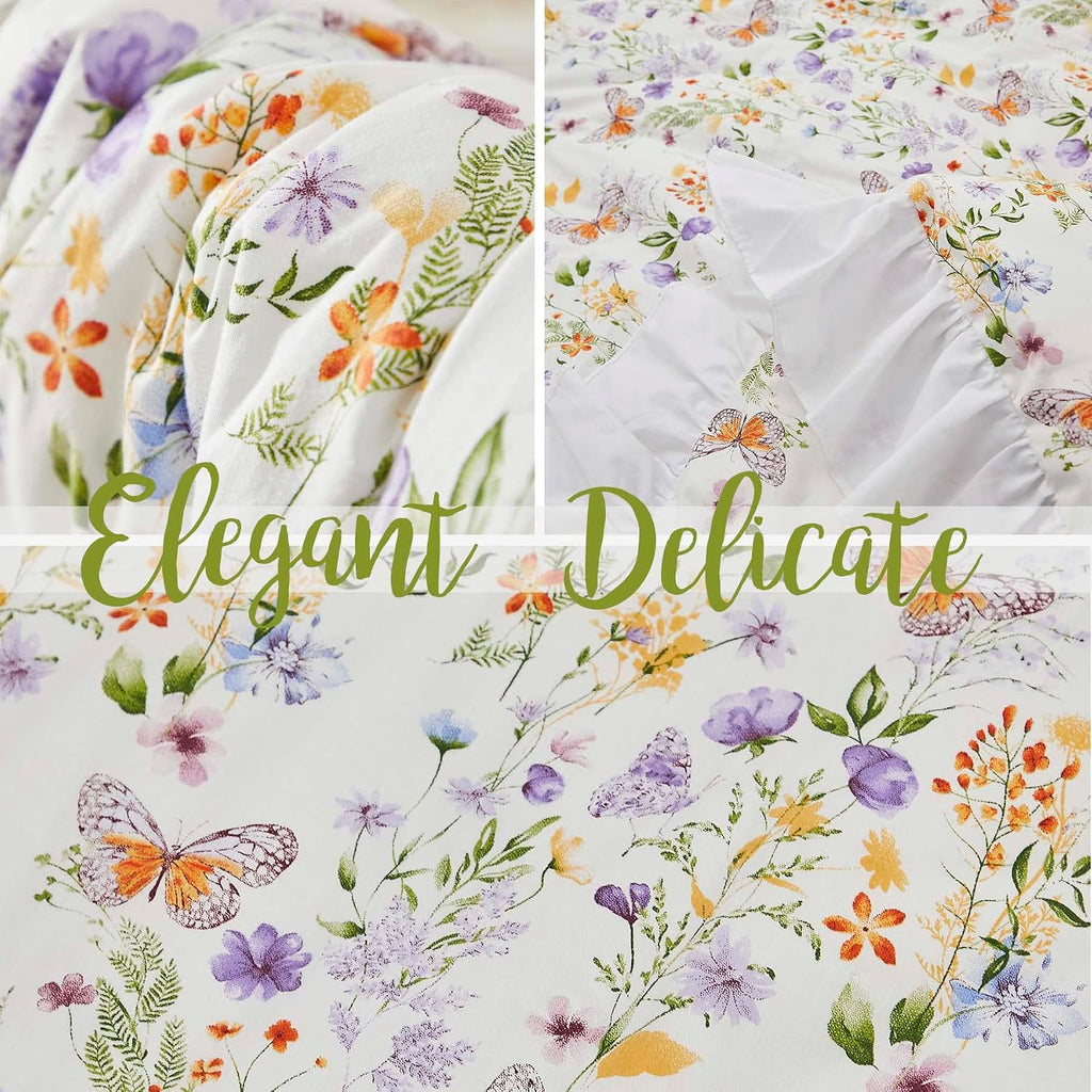 Brandream Wildflower Butterfly Crib Bedding Sets for Girls Nursery Set 3-Piece Farmhouse Quilt Comforter Set, Baby or Toddler Fitted Sheet, Double Crib Skirt, Cotton