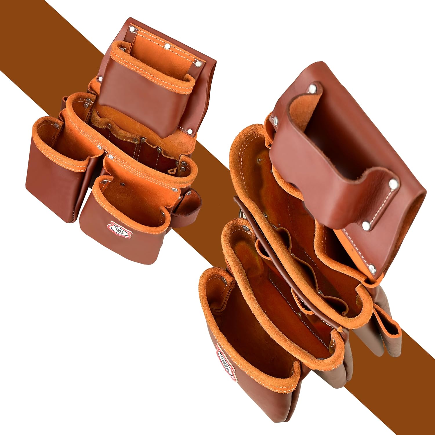Leather Tool Belt with Adjustable Hook Premium Heavy Duty Tool Belts for Men and woman with 22 Multi-Purpose Pocket Tool Pouch (Maroon, Standard)