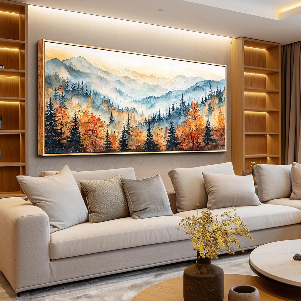 KELIYUAN Large Canvas Abstract Mountain Forest ainting Wall Decor For Living Room Wall Art For Bedroom Office Farmhouse Murals Restaurant Printed Artworks Modern Home Decor Wood Framed 32x72 In
