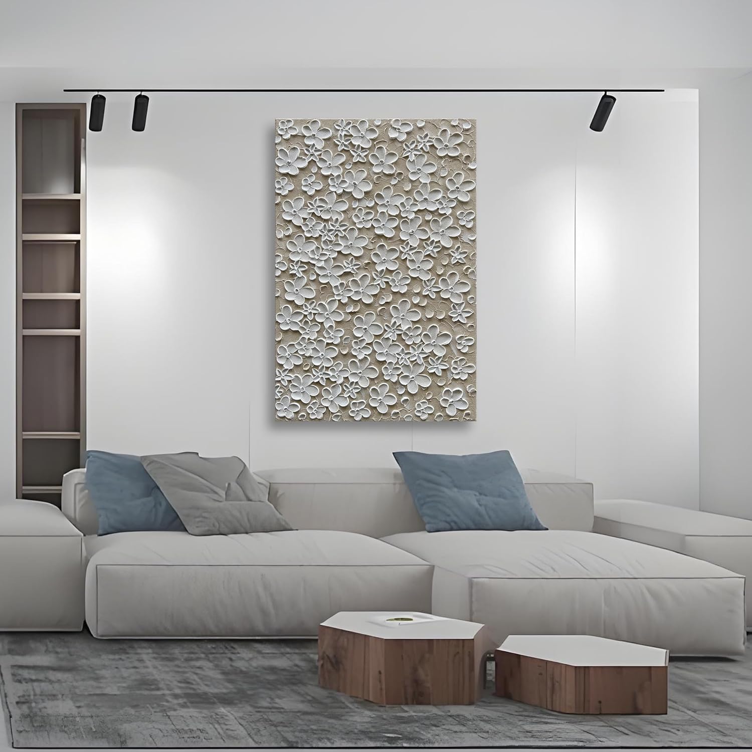 Hand Painted White Flower Oil Painting Art 45x30 inch Large Wall Art Decorative Painting