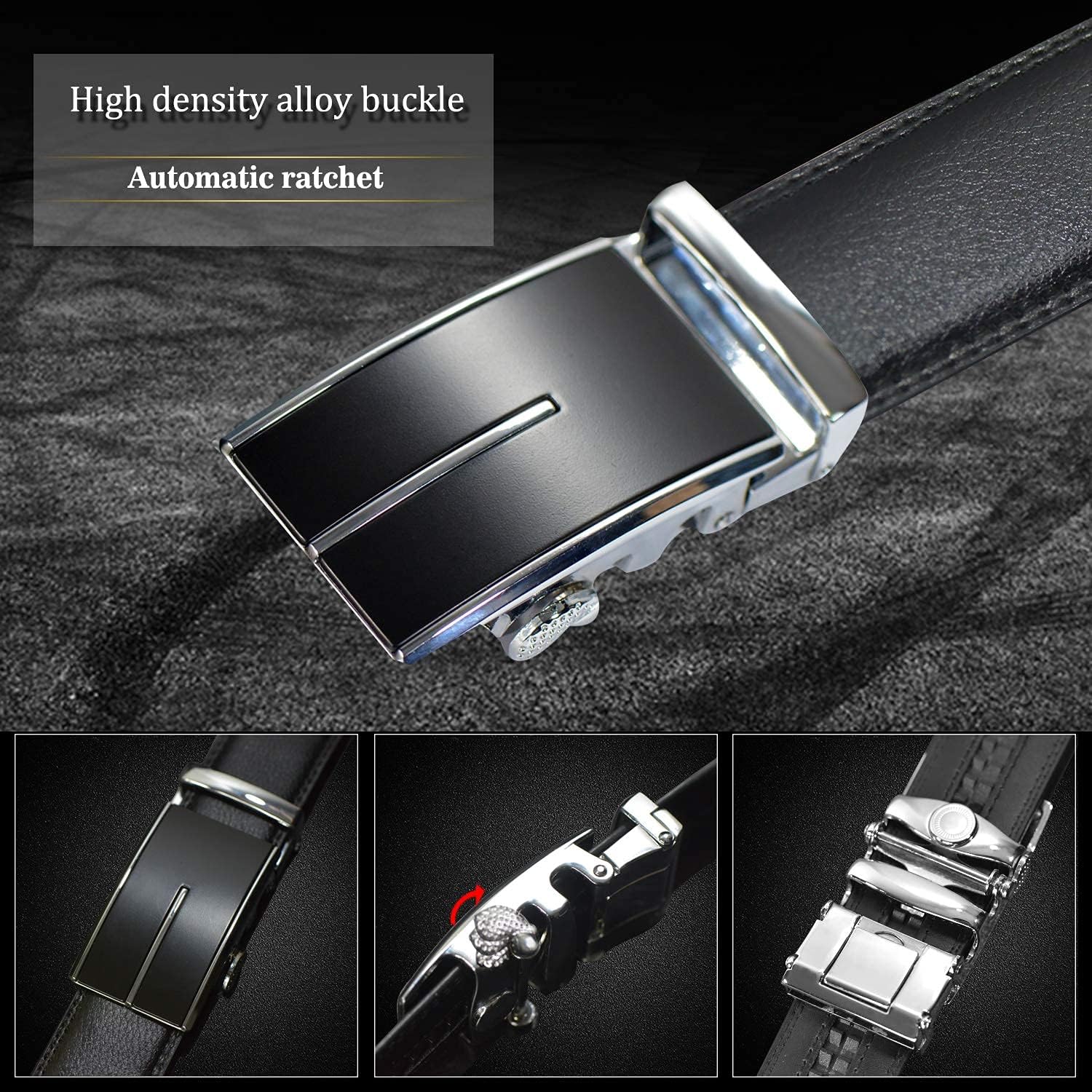 Micro-Adjust Slide Ratchet Genuine Leather Belt Men Dress Pants Shirt Executive Gift.