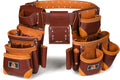 ABRIX Heavy Duty Tool Belt for Men – 4MM Thick Genuine Leather, Brass Buckle & Rivets | Foam Padded Comfort | 28-Pocket Carpenter & Framing Rig | Fits Waist 32 to 52 Inches | Professional Work Belt