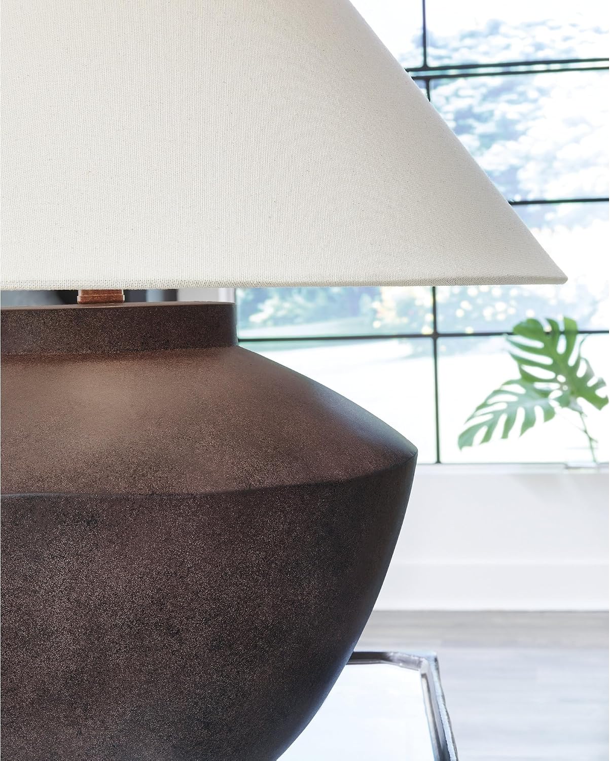 Signature Design by Ashley Honsworth Mid Century Modern Table Lamp with Empire Shade, Dark Brown