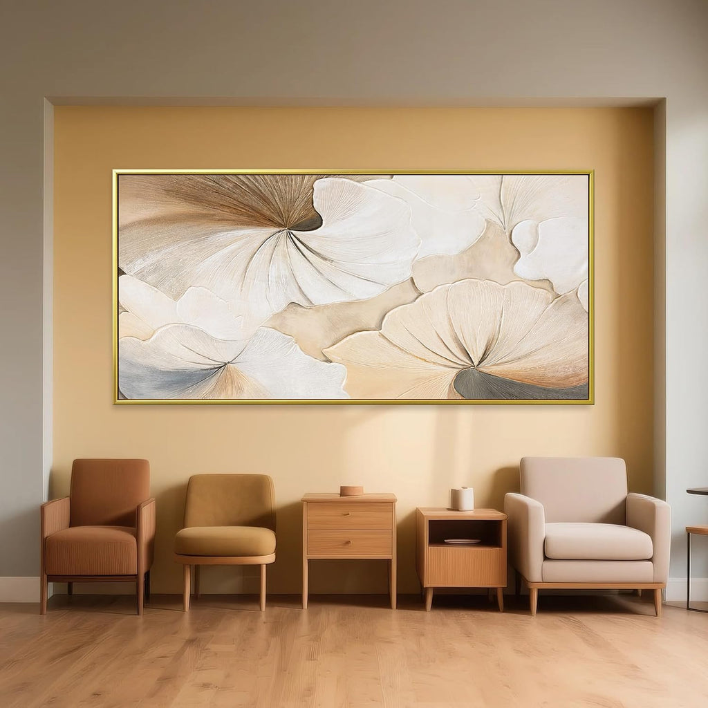 Canvas Art Wall Decor Large Size Gold Framed Wall Art For Living Room Modern Abstract Wall Decor Prints Pictures Brown White Flower Wall Art Picture For Bedroom Hotel Home Artwork 29x58 Inch