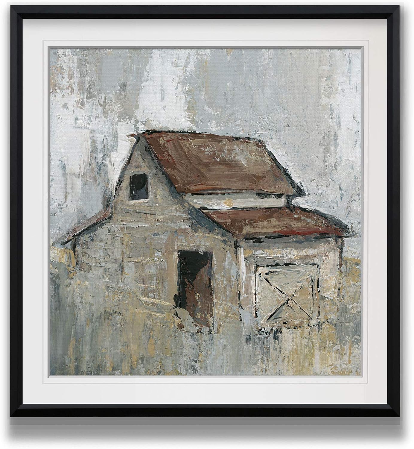 Renditions Gallery Barn at Midday Canvas Prints Contemporary Wall Art Framed Giclee Artwork Barnyard Kitchen Decor Ready to Hang (BF-19795-2727)