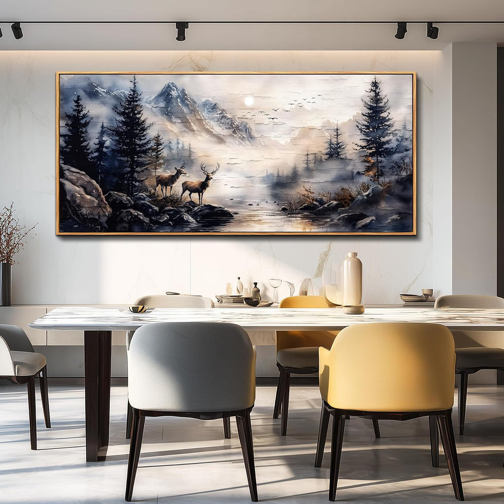 ERQINHUA Modern Abstraction Ink Painting Elk Forest landscape Large Canvas Wooden Frame Wall Art For Bedroom Wall Decor For Living Room Restaurant Office Printed Art Home Decor Ready To Hang32 X72