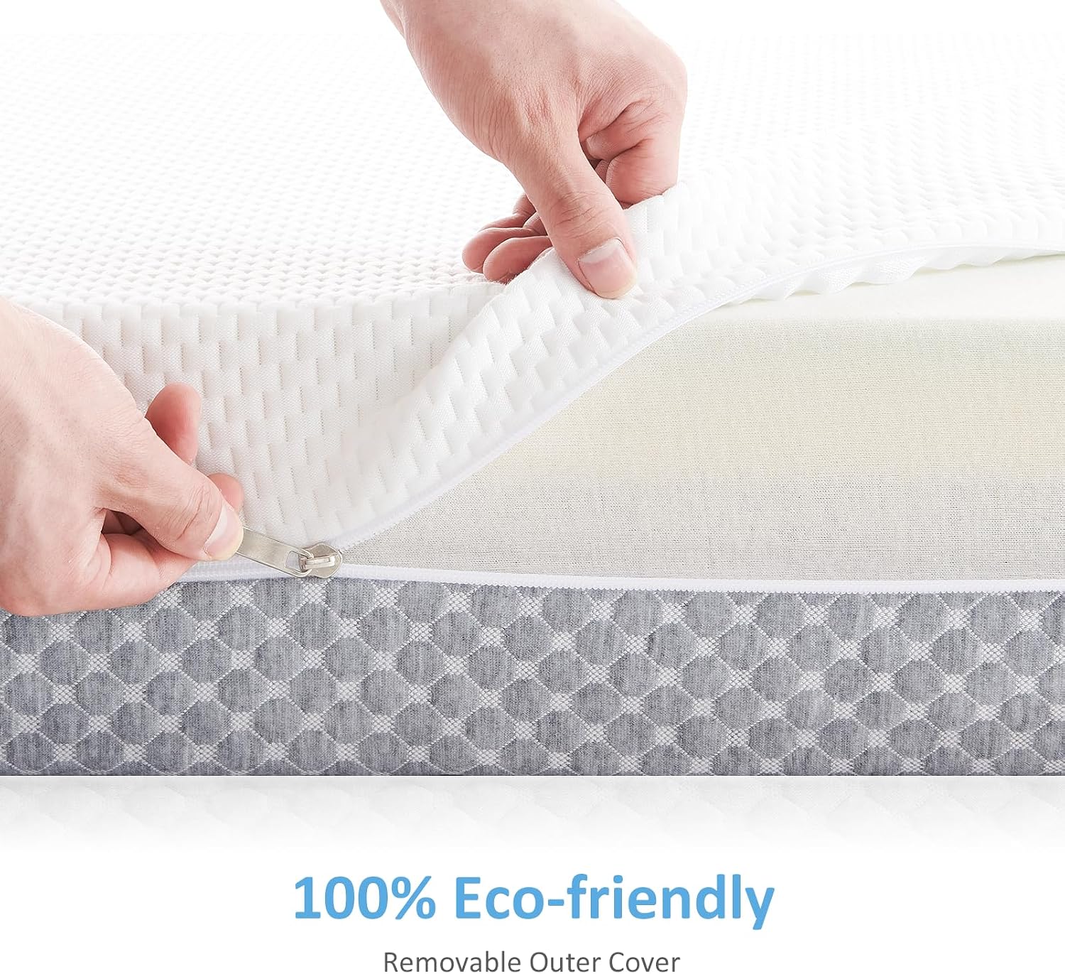 Dourxi Crib Mattress, Dual Sided Comfort Memory Foam Toddler Bed Mattress, Triple-Layer Breathable Premium Baby Mattress for Infant and Toddler w/Removable Outer Cover - White&Grey