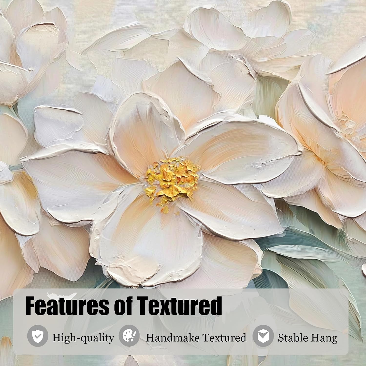 Anolyfi White Textured Flowers Large Canvas Wall Art for Living Room, Modern Aesthetic Sage Florals Painting Wall Decor for Bedroom Dining Room Office Home Decor 58'x29'
