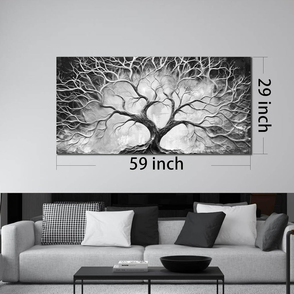 CIRABKY Tree Wall Art for Living Room - Black and White Canvas Wall Art for Office - Home Office Decor Wall Size 29' x 59'