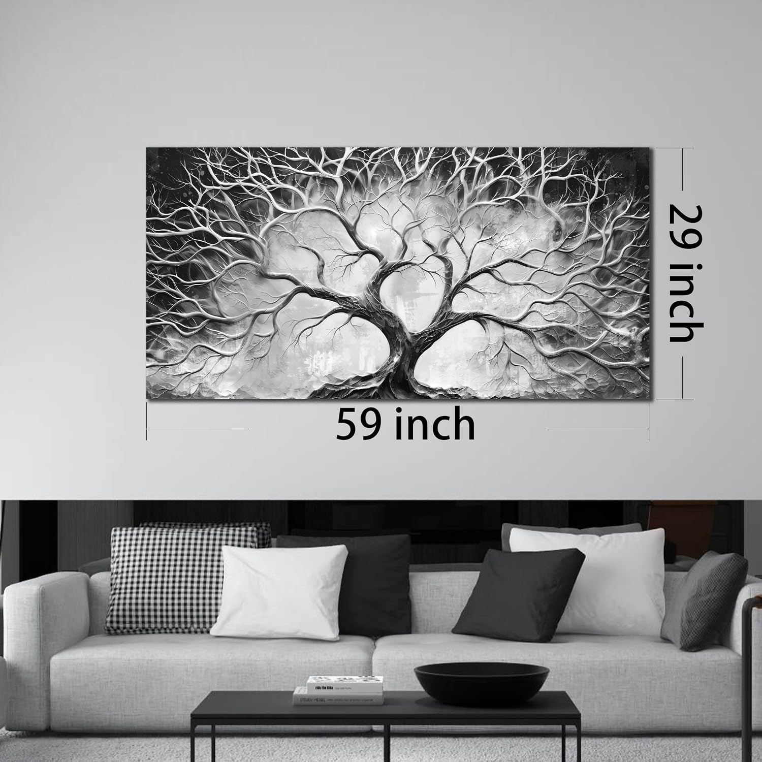 CIRABKY Tree Wall Art for Living Room - Black and White Canvas Wall Art for Office - Home Office Decor Wall Size 29' x 59'