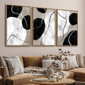 Minimalist Abstract Boho Wall Art - Natural Framed Abstract Canvas Picture Stone Painting Rock Line Artwork Modern Geometric Canvas Prints for Home Wall Decor 24' x 36' * 3 Tan Grey White Black