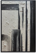 Slyart Hand Painted Black and White Textured Wall Art Black Framed Abstract Oil Paintings on Canvas Large Texture Minimalism Artwork for Home Decorations