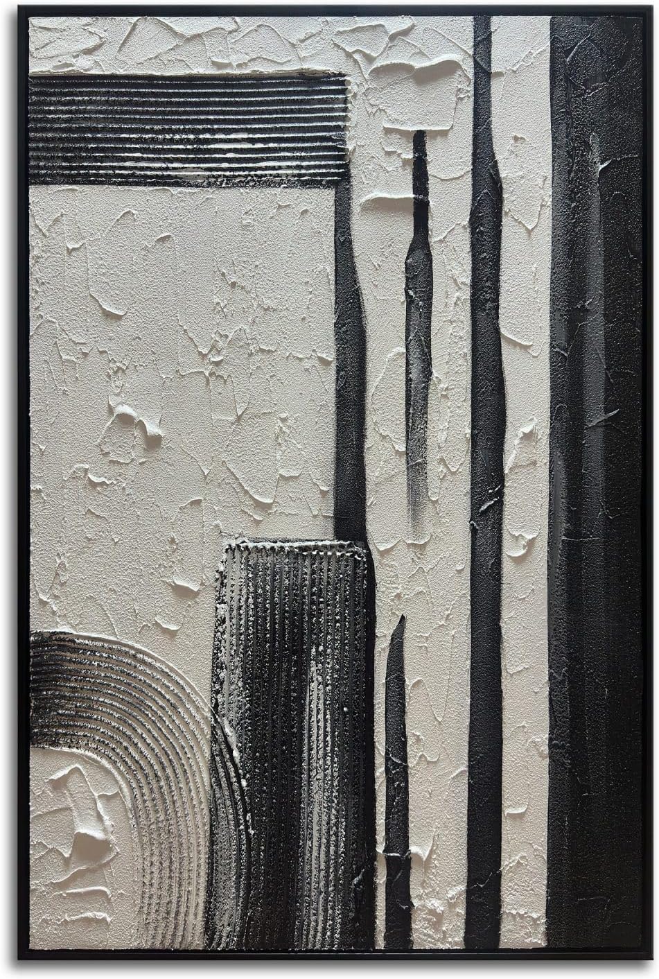 Slyart Hand Painted Black and White Textured Wall Art Black Framed Abstract Oil Paintings on Canvas Large Texture Minimalism Artwork for Home Decorations