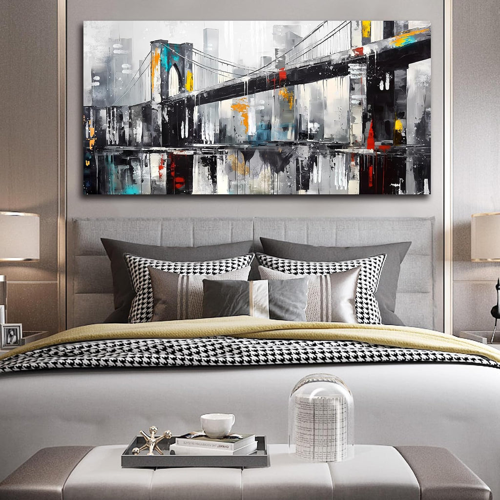 CANEITO New York City Wall Art for Living Room, Brooklyn Bridge Canvas Wall Decor for Bedroom, Cityscape Print Picture, Large Size 29x59 Inches
