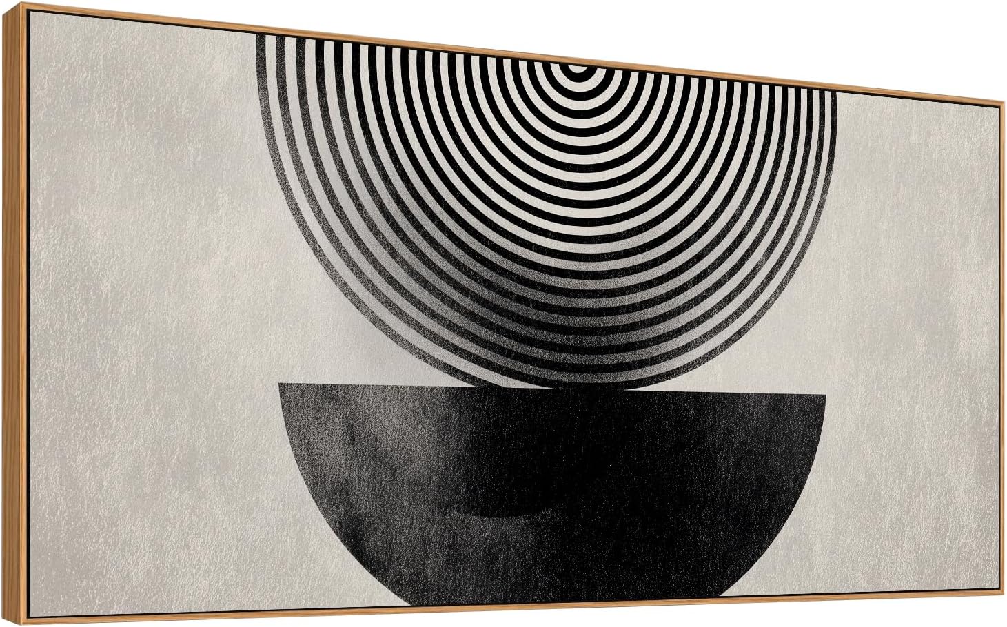 Abstract Geometric Wall Art, Black and White Concentric Circles Design, Modern Minimalist Neutral Framed Canvas Print Artwork Home Decor for Bedroom Living room 30 x 58 inch