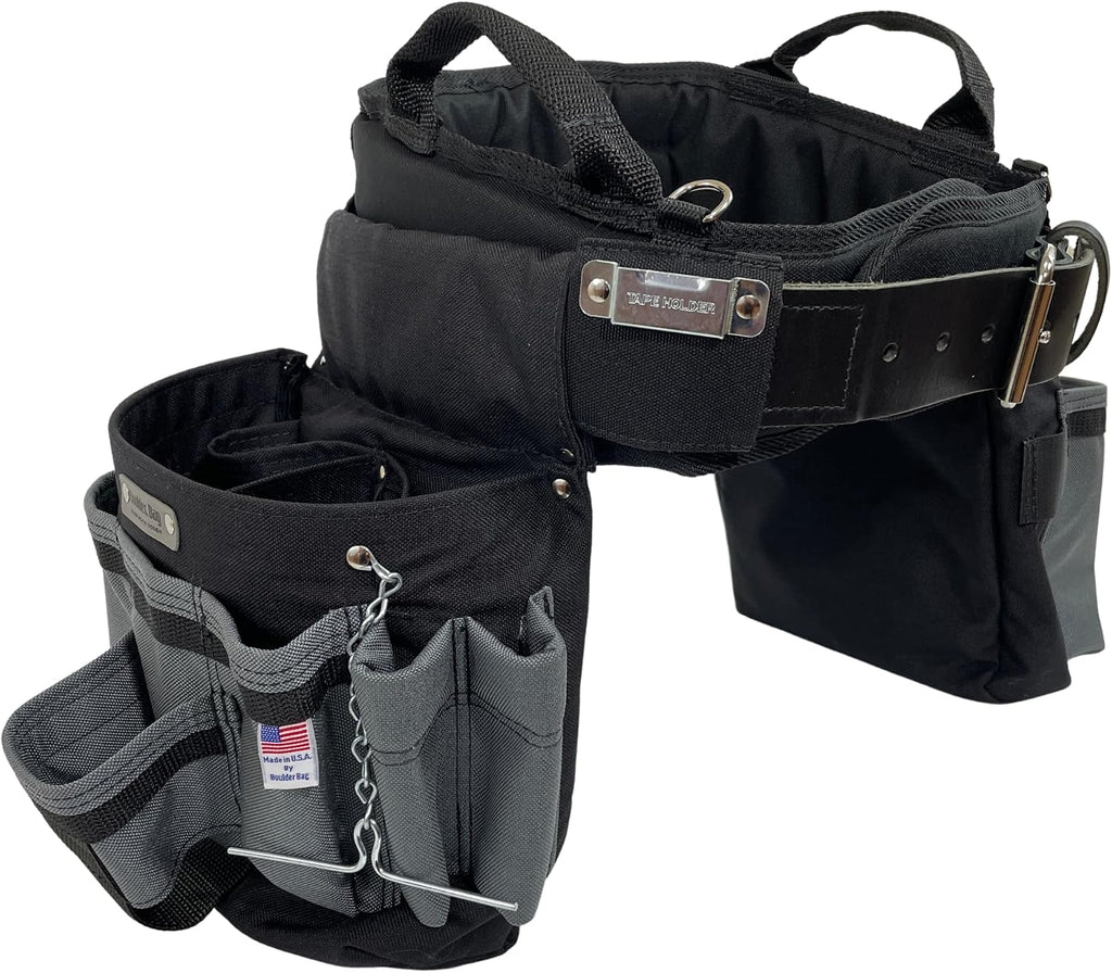 BOULDER BAG Ultimate Electrician's MAX Combo with Comfort Back Support Tool Belt, Leather Belt Buckle, Heavy Duty, Silver, (Extra-Large 37-42 Inch Waist), Made in USA