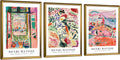 Wieco Art Large Framed Canvas Wall Art 3 Piece Henri Mattise Art Abstract Colorful Matisse Posters Canvas Prints for Wall and Home Office Decorations Bronze Gold Frame