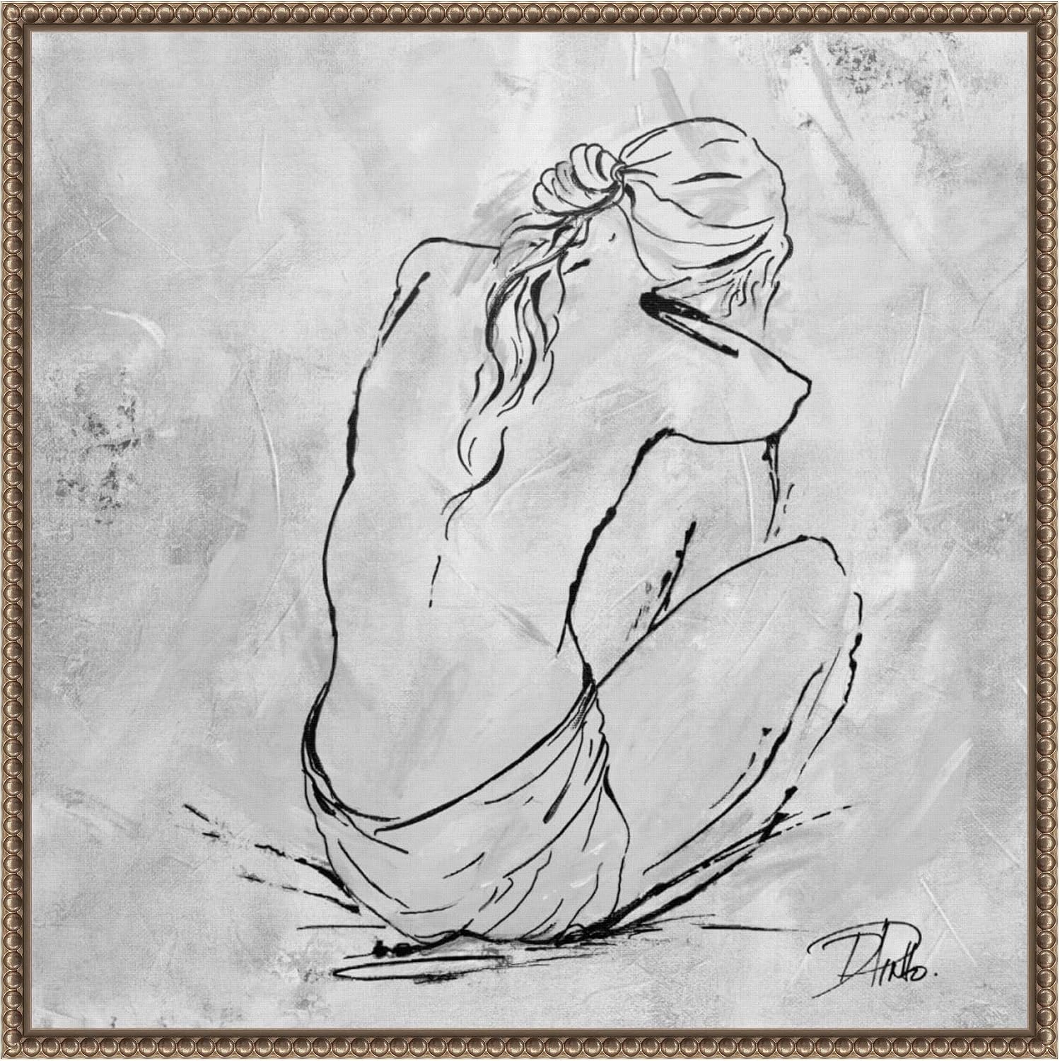 Amanti Art Framed Canvas Wall Art 22x22 Nude Sketch I by Patricia Pinto, Framed Wall Art Canvas, Abstract Artwork, Traditional Decor, Medium Poster Painting for Living Room, Bedroom, Bathroom,