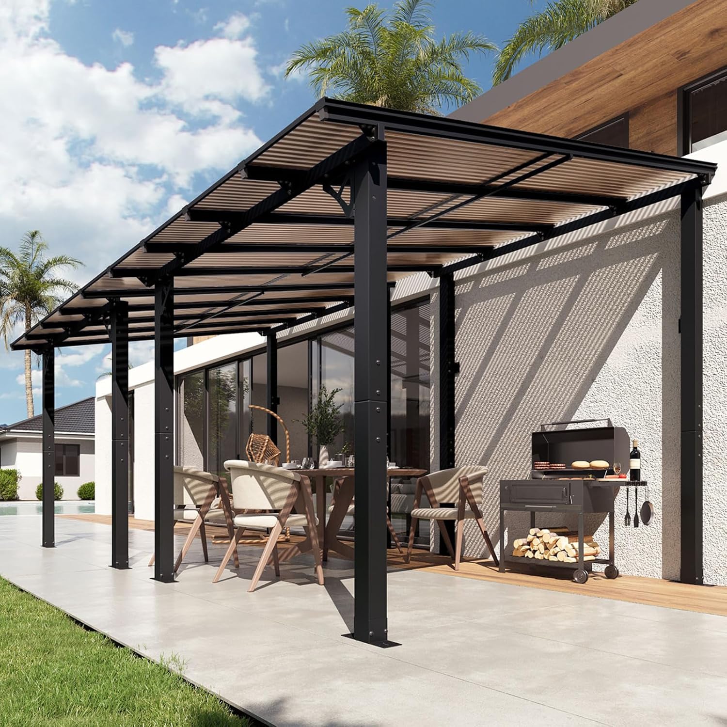 Aoxun 18' x 10' Pergola for Patio, Gazebo with Sloped Roof, Grill Pergola Large Wall-Mounted Heavy Duty Awnings, for Backyard, Deck, Patio