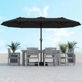 Kingdura 15ft Large Patio Umbrella with Solar Lights, Double-Sided Rectangle Lighted Outdoor Table Umbrella with Base Included, 12 Reinforced Ribs, 48 Led Lights, Crank Lift for Market Pool Deck Backyard, Black