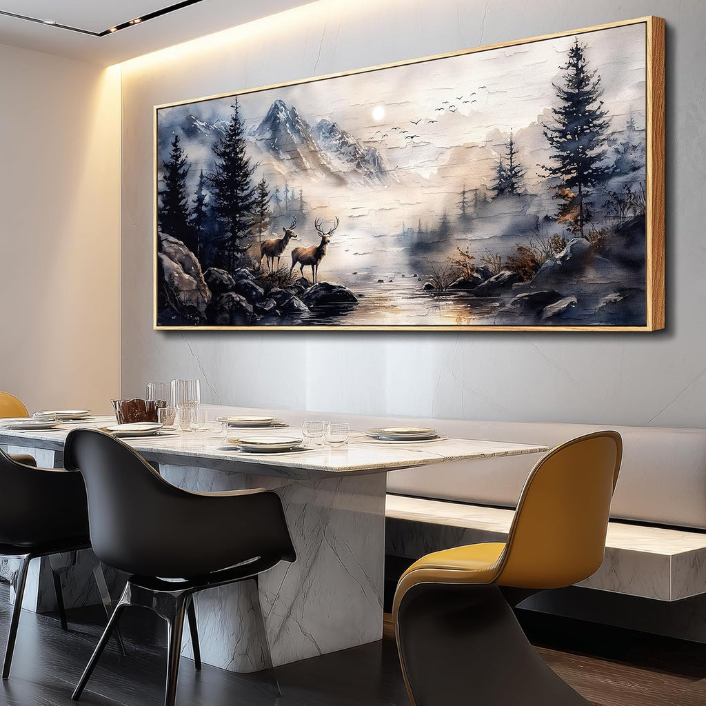 ERQINHUA Modern Abstraction Ink Painting Elk Forest landscape Large Canvas Wooden Frame Wall Art For Bedroom Wall Decor For Living Room Restaurant Office Printed Art Home Decor Ready To Hang32 X72