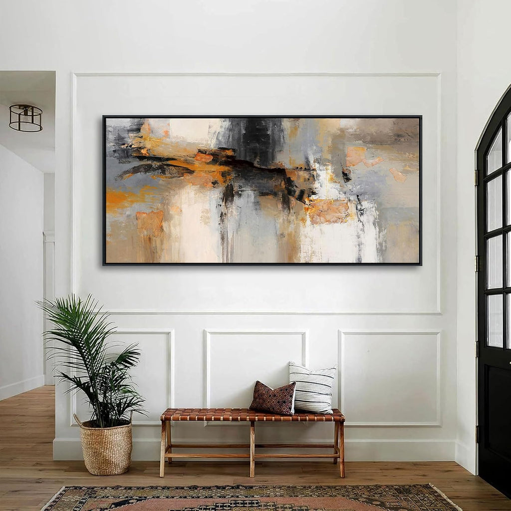 AJAZIKO Large Abstract Canvas Wall Art - Wall Art for Living Room and Bedroom, Modern Wall Decor in Orange and Gray Hues, Perfect Office Decorations for Work