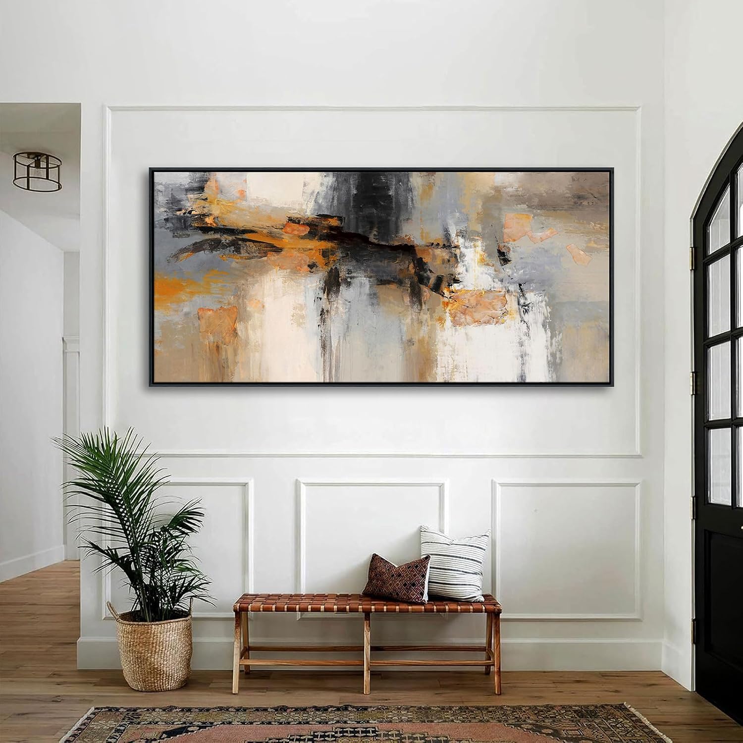 AJAZIKO Large Abstract Canvas Wall Art - Wall Art for Living Room and Bedroom, Modern Wall Decor in Orange and Gray Hues, Perfect Office Decorations for Work