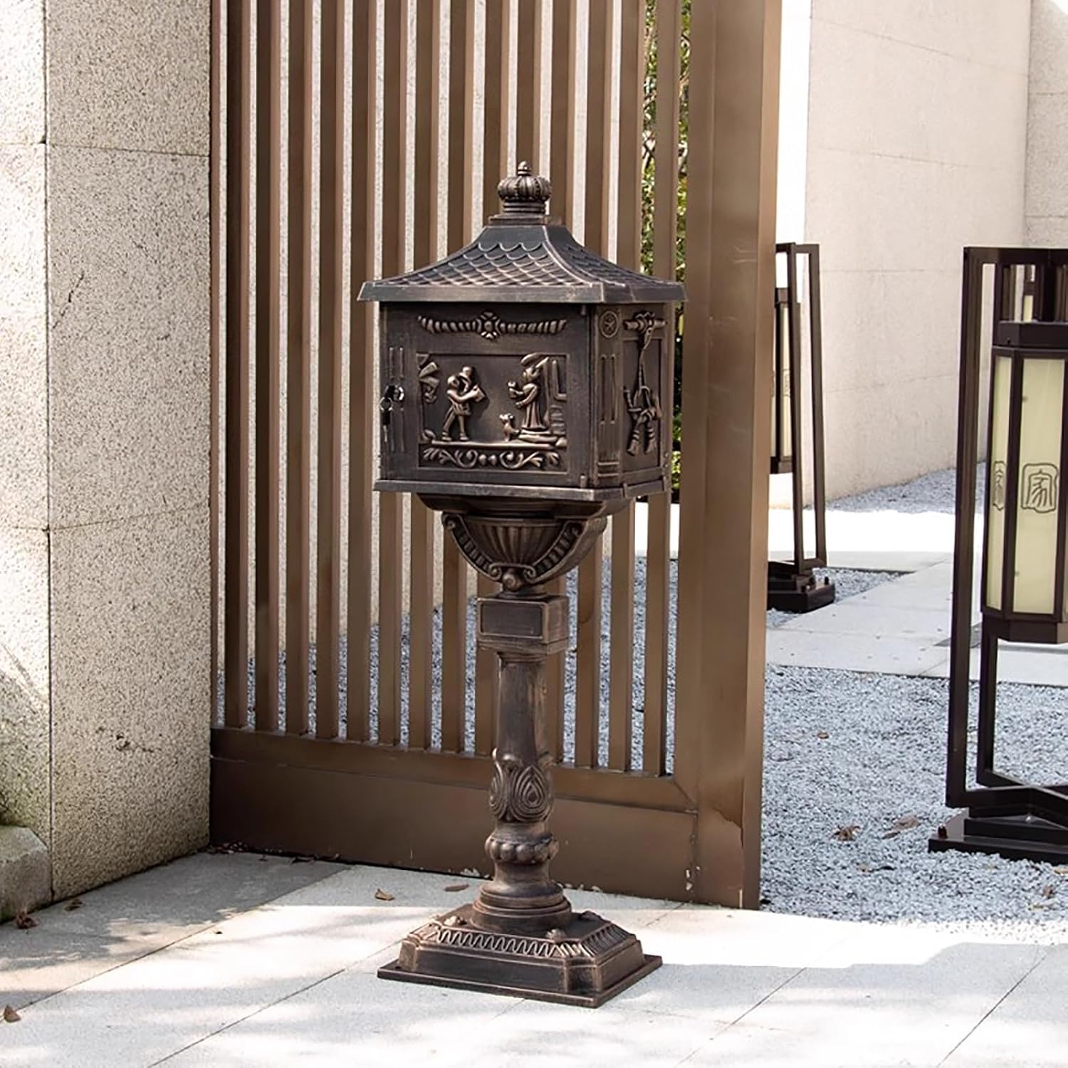 Cast Aluminum Mailbox with Post, Locking Residential Mailboxes for Outside, Rust-Proof Large Security Metal Mailbox