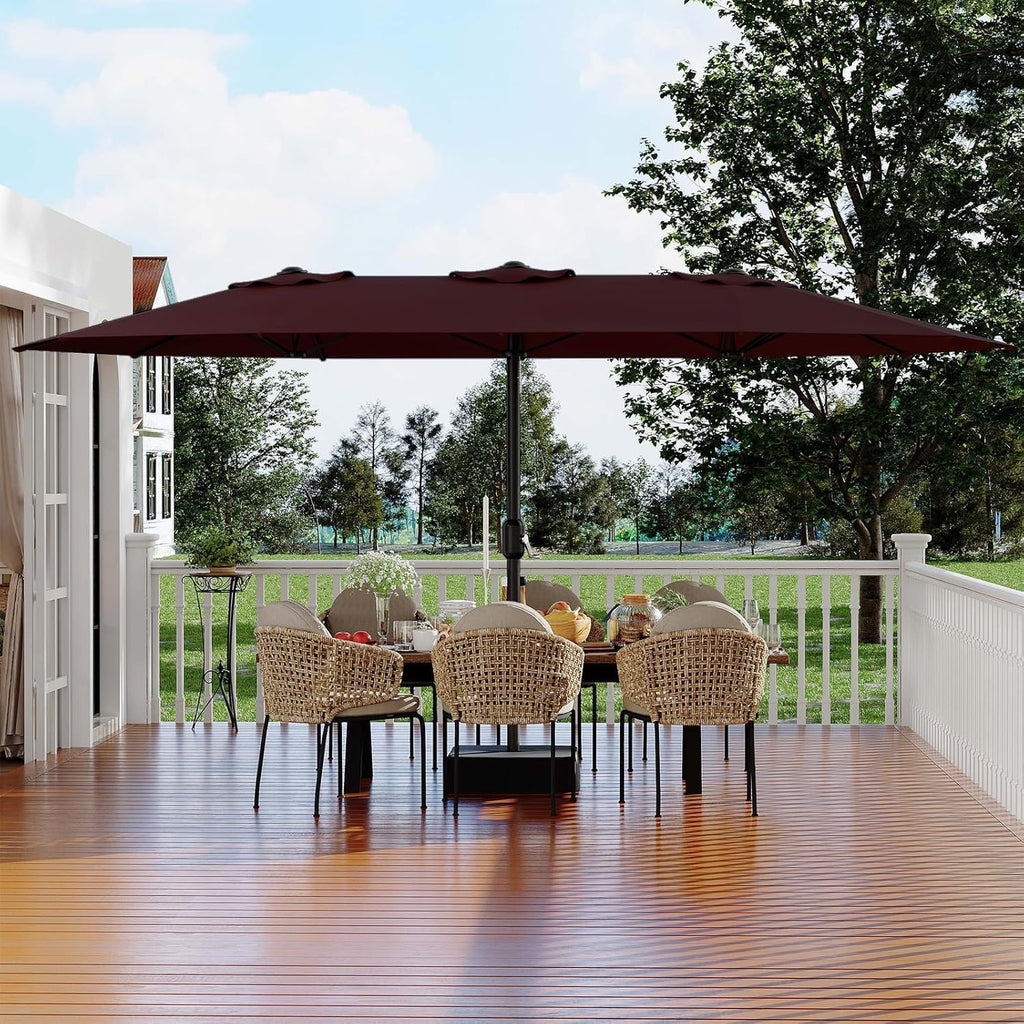 Garvee 15FT Rectangular Outdoor Umbrella Patio Umbrella with Base Included Large Market Umbrellas with Crank Handle UV Protection Table Umbrellas for Outdoor, Backyard, Deck, Poolside, Burgundy
