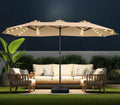 HOMSHADE Double Sided Patio Umbrellas - 15ft Solar Lights LED Lighted Outdoor Extra Large Market Table Umbrella with Base Included, Oversized Umbrella for Deck, Pool, Backyard (Beige)