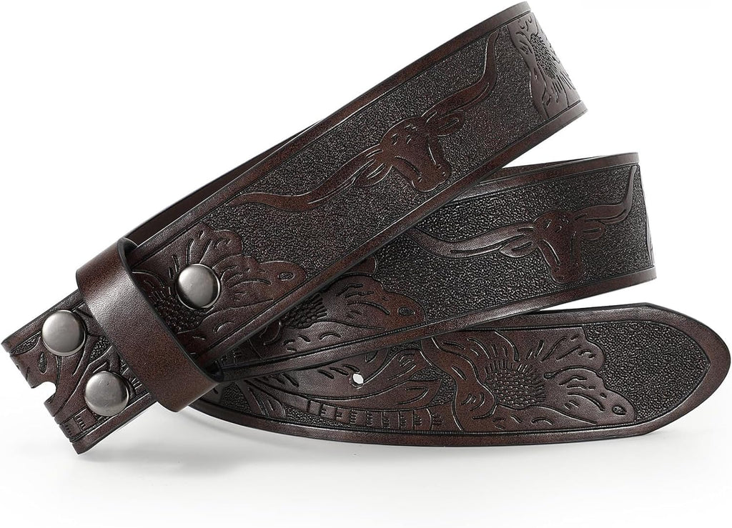 Western Belts for Men without Buckle, Cowboy Cowgirl Genuine Leather Mens Belts for Jeans