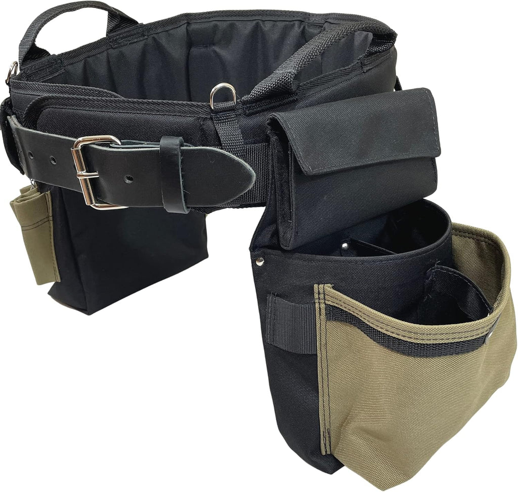 BOULDER BAG Ultimate Electrician's MAX Combo with Comfort Back Support Tool Belt, Leather Belt Buckle, Heavy Duty Tool Belt, Tan, (Small 24-27 Inch Waist), Made in USA