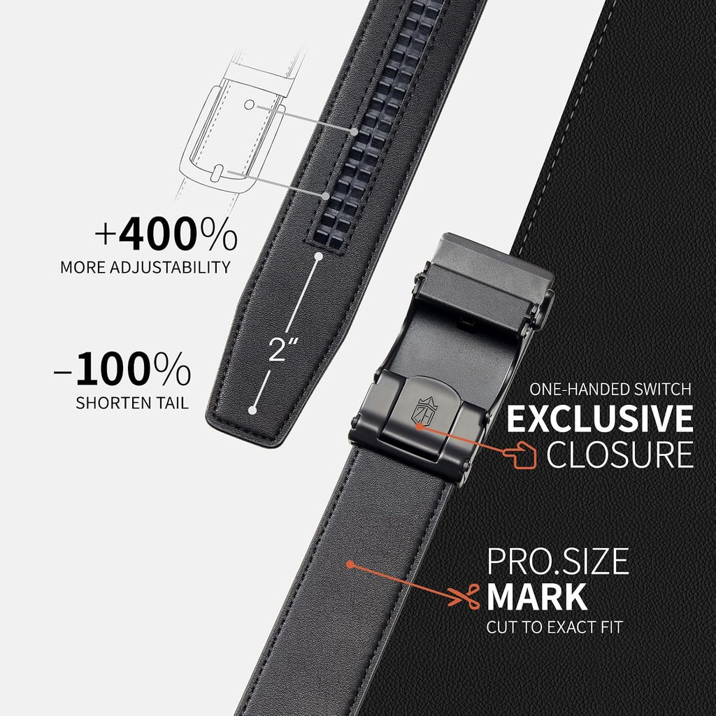 Genuine Leather Ratchet Belt for Men: Classic, Dress, Casual, Trim-to-Fit, Gift Box.