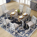 Rustic 7-Piece Kitchen Dining Table Set, Retro Solid Wood Dining Table Set for 6, Rectangle Extendable Table with 6 High Back Upholstered Chairs for Kitchen Dining Room