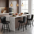 Counter Height Bar Stools Set of 4, Retro Stools for Kitchen, Swivel Bar Stool with Adjustable Metal Base, Rivet Armless PU Leather Barstool with High Back, Thick Wide Seat Cushion(Black)