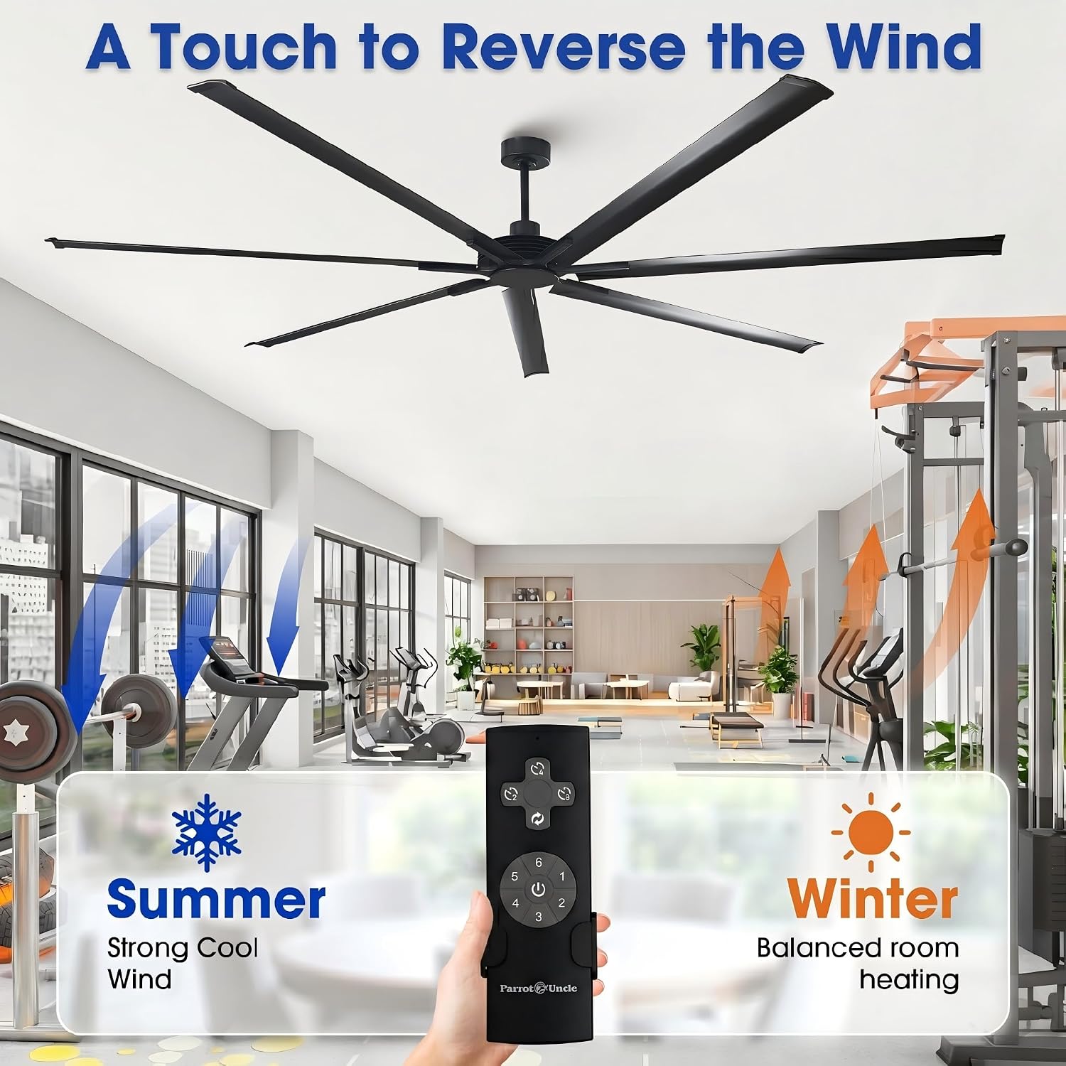 120 Inch Ceiling Fans Industrial Large Big Commercial Shop Fan with Remote Control, 6-Speed Reversible Outdoor Ceiling Fans for Patios Garage Warehouse Barn, 7 Aluminum Blade DC Motor High CFM, Black