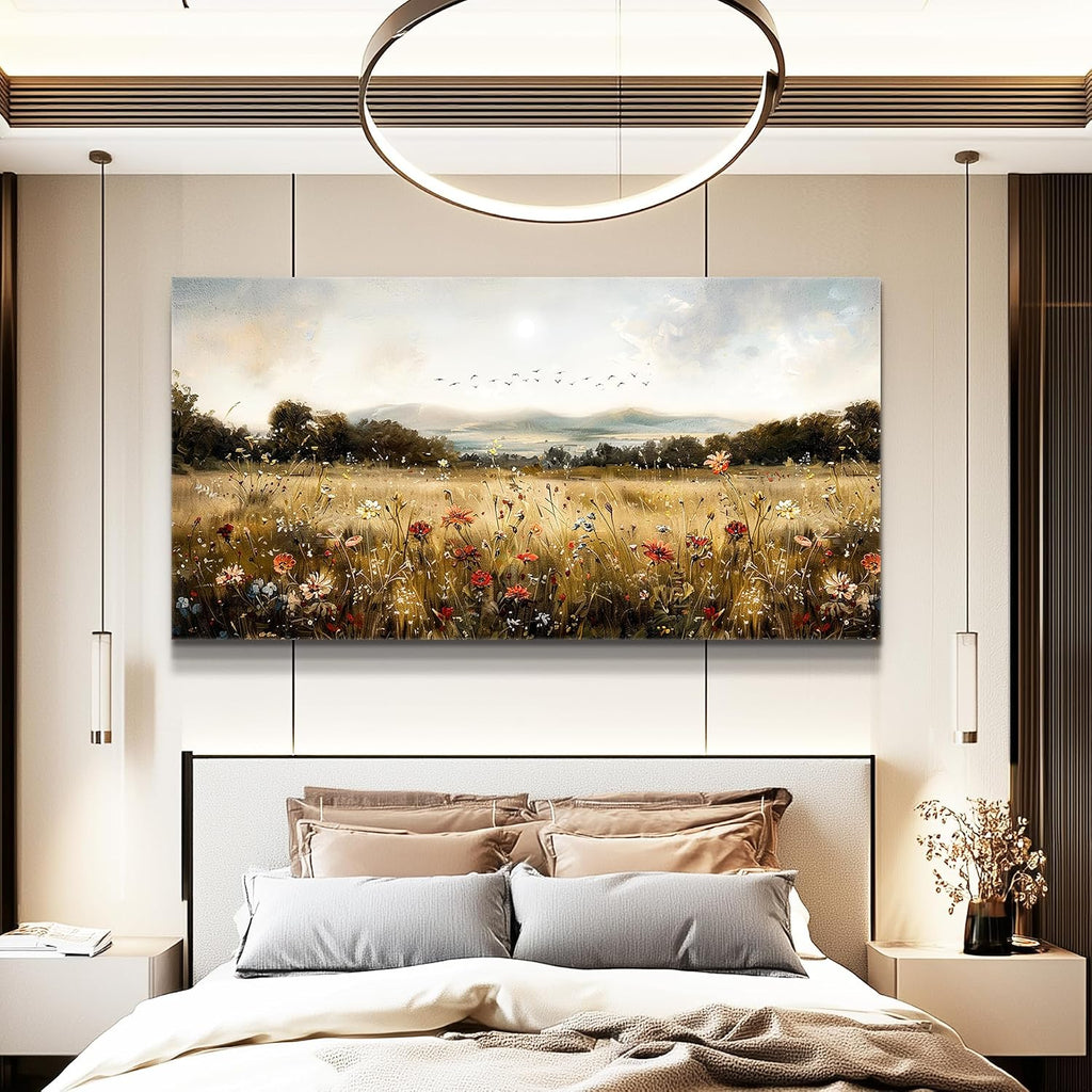 KELIYUAN Large Wall Canvas Picture Aesthetics Vintage Lawn Painting With Printed Wall Art For Restaurant Classical Landscape Wall Decor For Office Living Room Bedroom Home Decoration 30 X 60 Inches