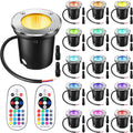Tuanse 16 Pack Low Voltage Landscape Lights with 32 Connectors and 2 Remotes, RGBW Colored LED Well Lighting 12V-24V Waterproof Outdoor In Ground Lights for Garden Pathway Deck