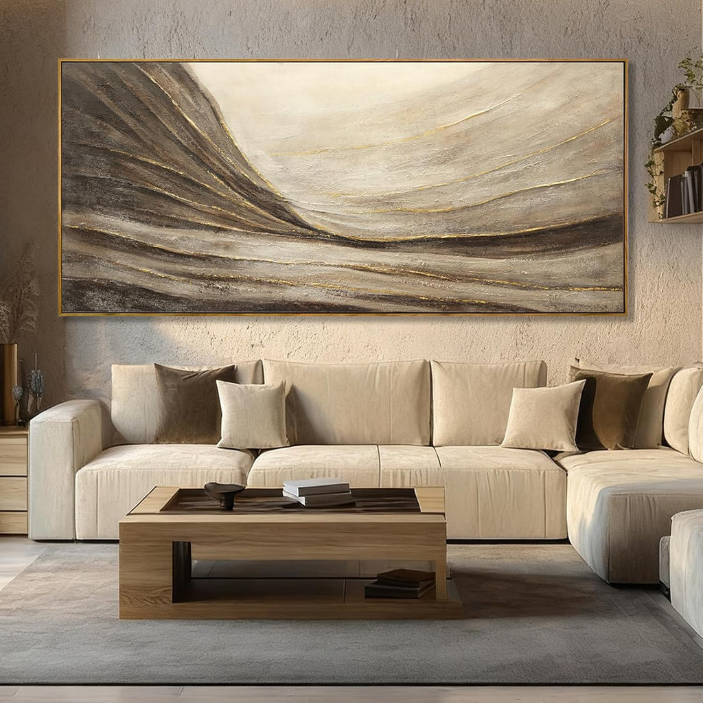 WINKAILIN Brown And Gold Wave Minimalist Wall Decor Large Wall Art Rustic Abstract Oversized Posters Pictures Extra Large Contemporary Canvas for Living Room Entryway Decor 32x70 Inch