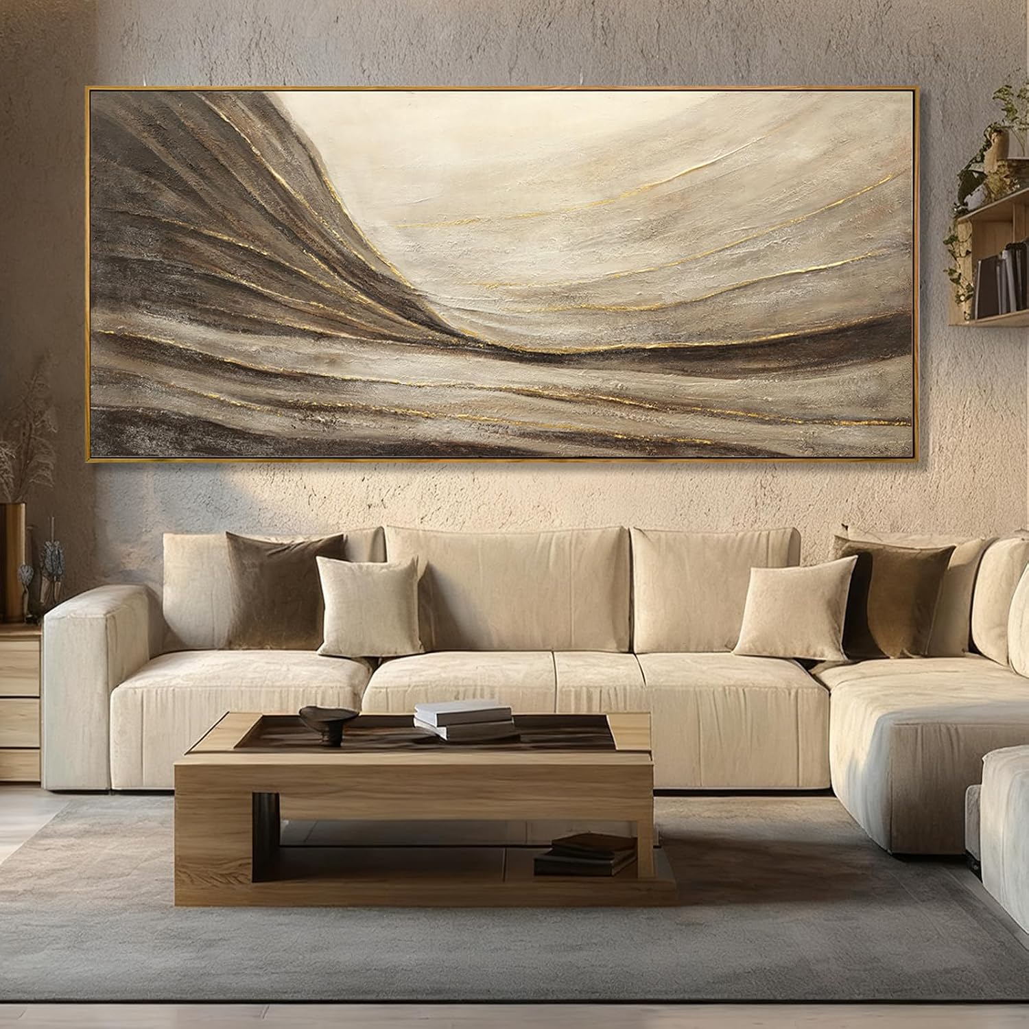 WINKAILIN Brown And Gold Wave Minimalist Wall Decor Large Wall Art Rustic Abstract Oversized Posters Pictures Extra Large Contemporary Canvas for Living Room Entryway Decor 32x70 Inch