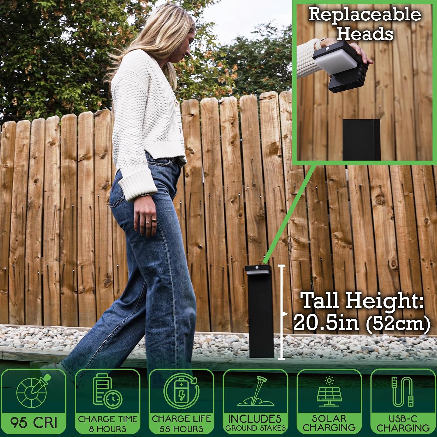 20.5' Solar Pathway Lights - Walkway Solar Lights for Outside - PIR Sensor & Two Lighting Modes - Rechargeable Battery Lasts Up to 55 Hours - 3000K - IP44 Weather Resistant - 4 Pack
