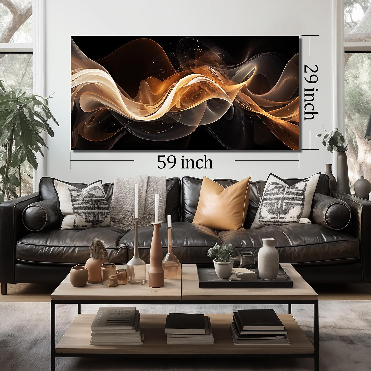 JuhaiArt Abstract Art Prints Bedroom Gold Wall Decor Black Wall Picture for Living Room Home Office 29' x 59' Lines Poster Artwork