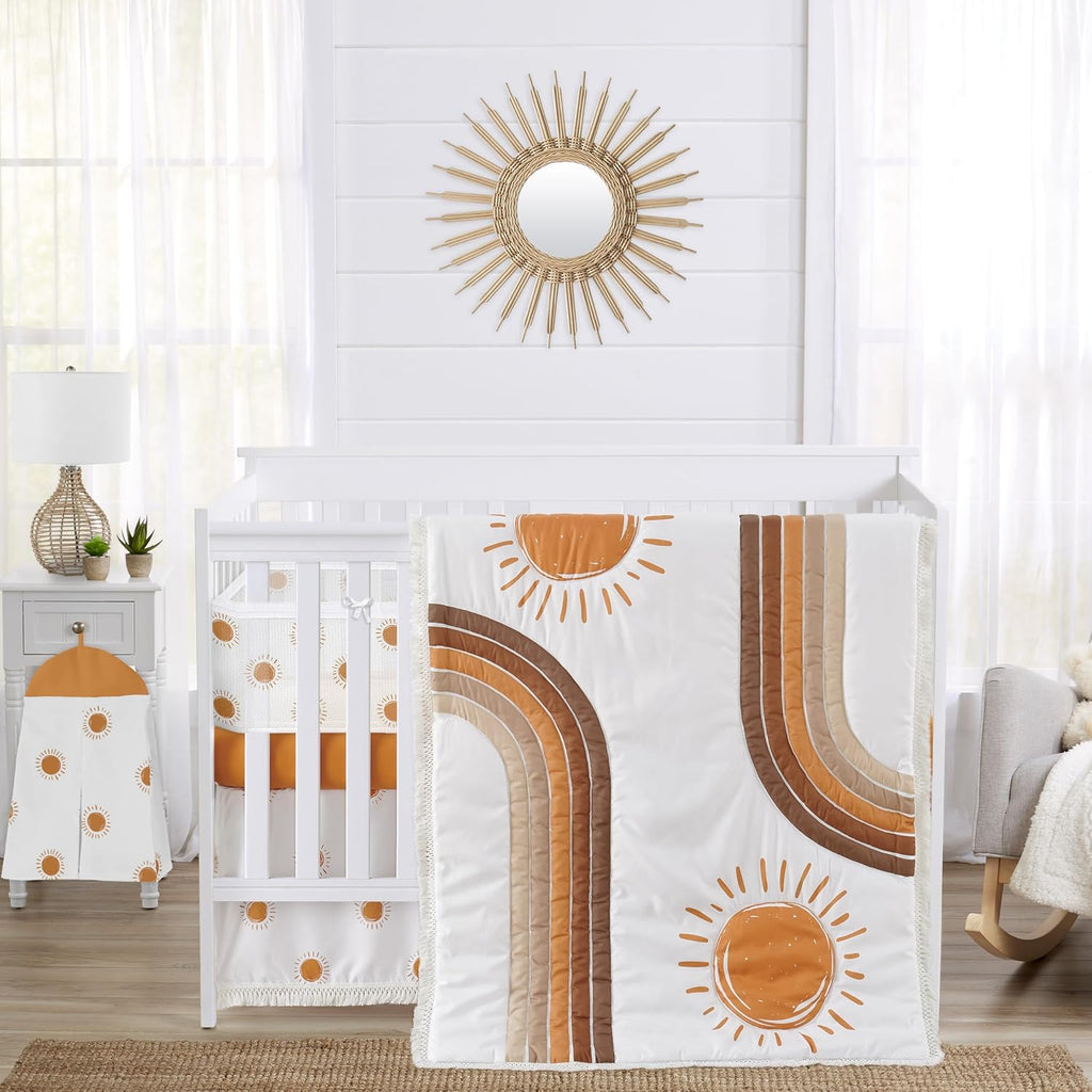 Sweet Jojo Designs Rainbow Vintage Boho Sun Boy Girl Gender Neutral Baby Crib Bedding Set Infant Nursery Room BreathableBaby Breathable Mesh Crib Liner Blanket Fitted Sheet Skirt 6p Bohemian Sky Retro