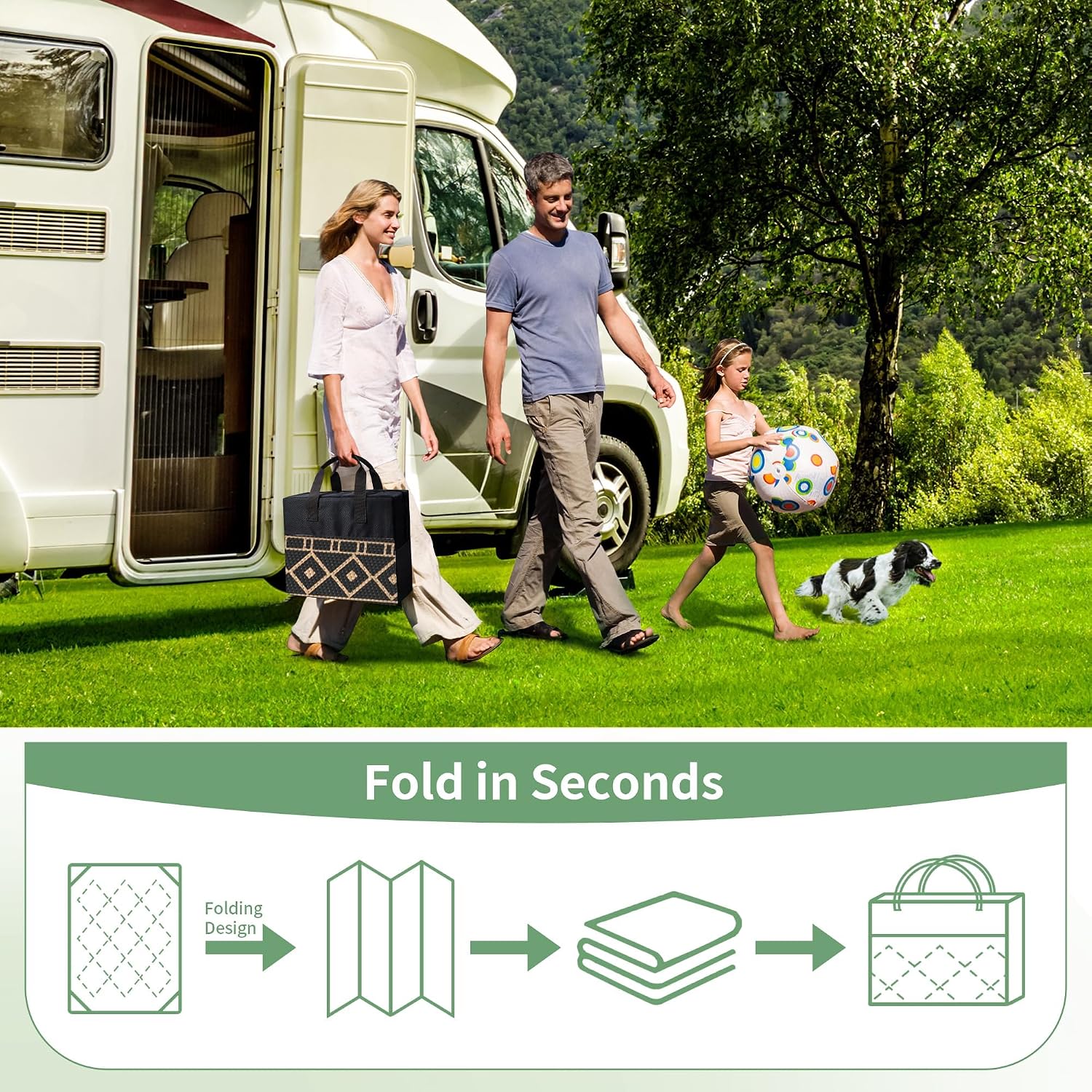 GENIMO Outdoor Rug Waterproof for Patio Decor, 10'x20' Foldable Reversible Plastic Straw Carpet, Outside Area Mat for Rv, Deck, Picnic, Porch, Camper, Balcony, Beach, Black & Brown