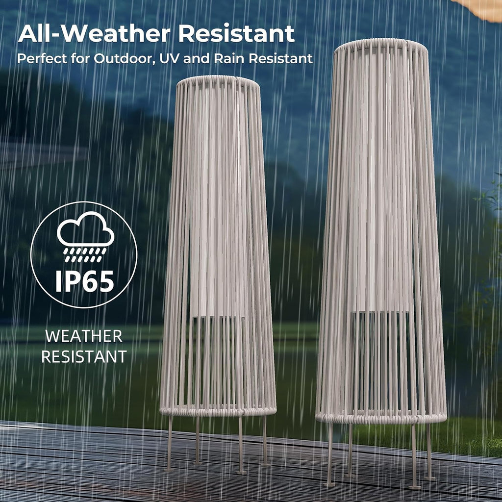 Grand patio Outdoor Floor Solar Light 2-Pack, Wicker Solar Patio Lamp Waterproof Outside Deck Lamp for Porch, Yard, Garden, Lawn Decorations - White, Gordes 2 PCS