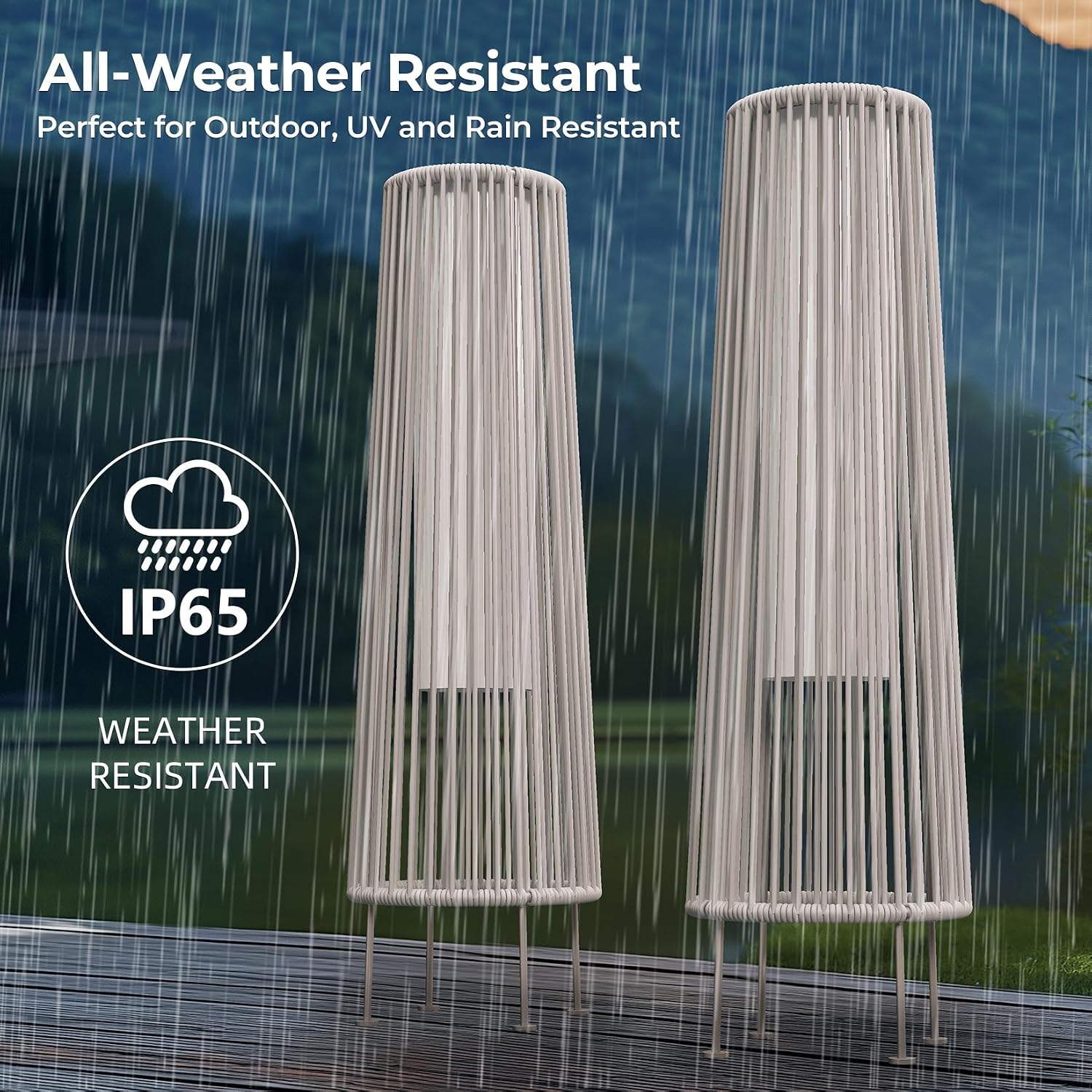 Grand patio Outdoor Floor Solar Light 2-Pack, Wicker Solar Patio Lamp Waterproof Outside Deck Lamp for Porch, Yard, Garden, Lawn Decorations - White, Gordes 2 PCS