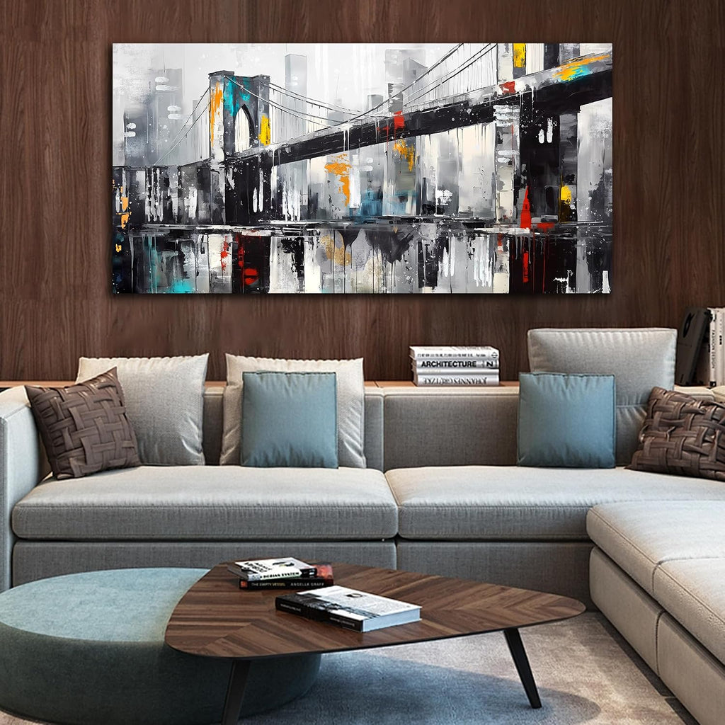 CANEITO New York City Wall Art for Living Room, Brooklyn Bridge Canvas Wall Decor for Bedroom, Cityscape Print Picture, Large Size 29x59 Inches