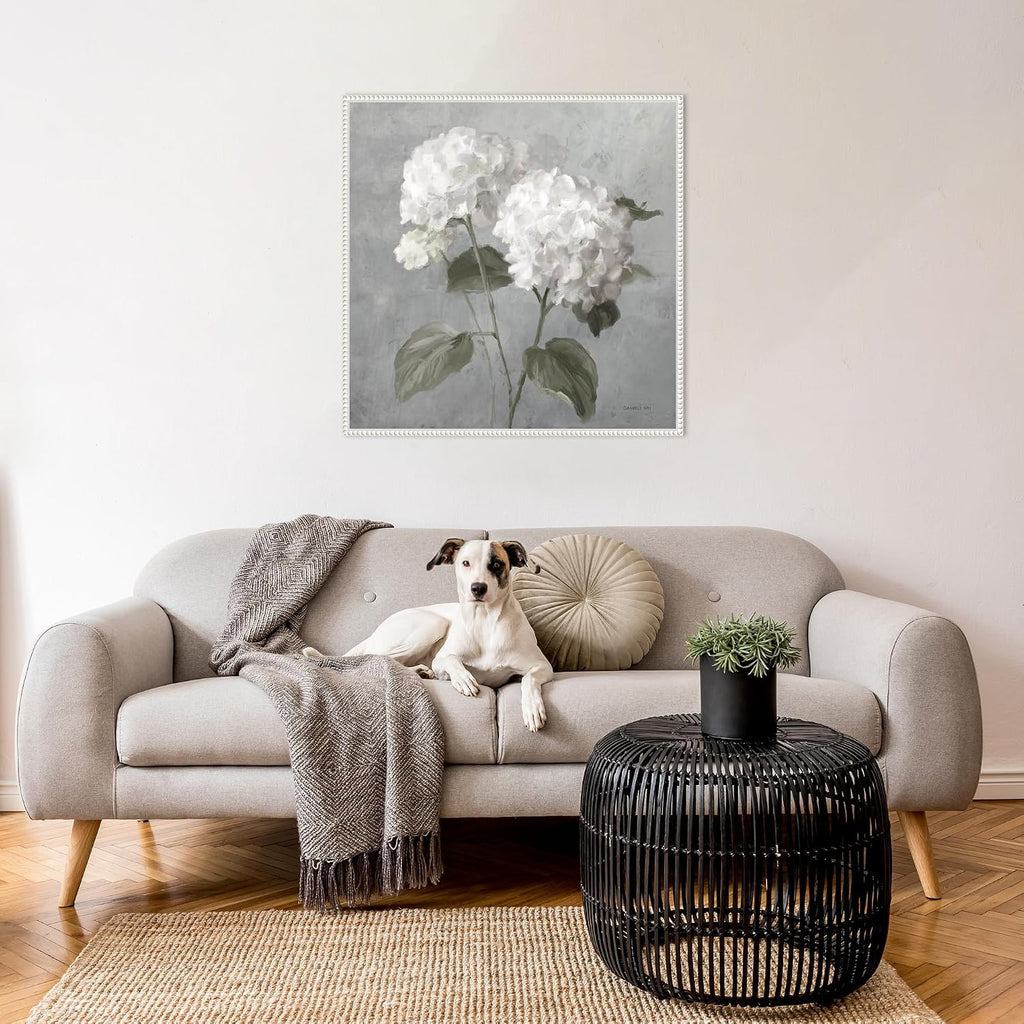 Amanti Art Framed Canvas Wall Art 30x30 White Hydrangeas by Danhui Nai, Framed Wall Art Canvas, Flowers Artwork, Traditional Decor, Large Poster Painting for Living Room, Bedroom, Bathroom, Kitchen
