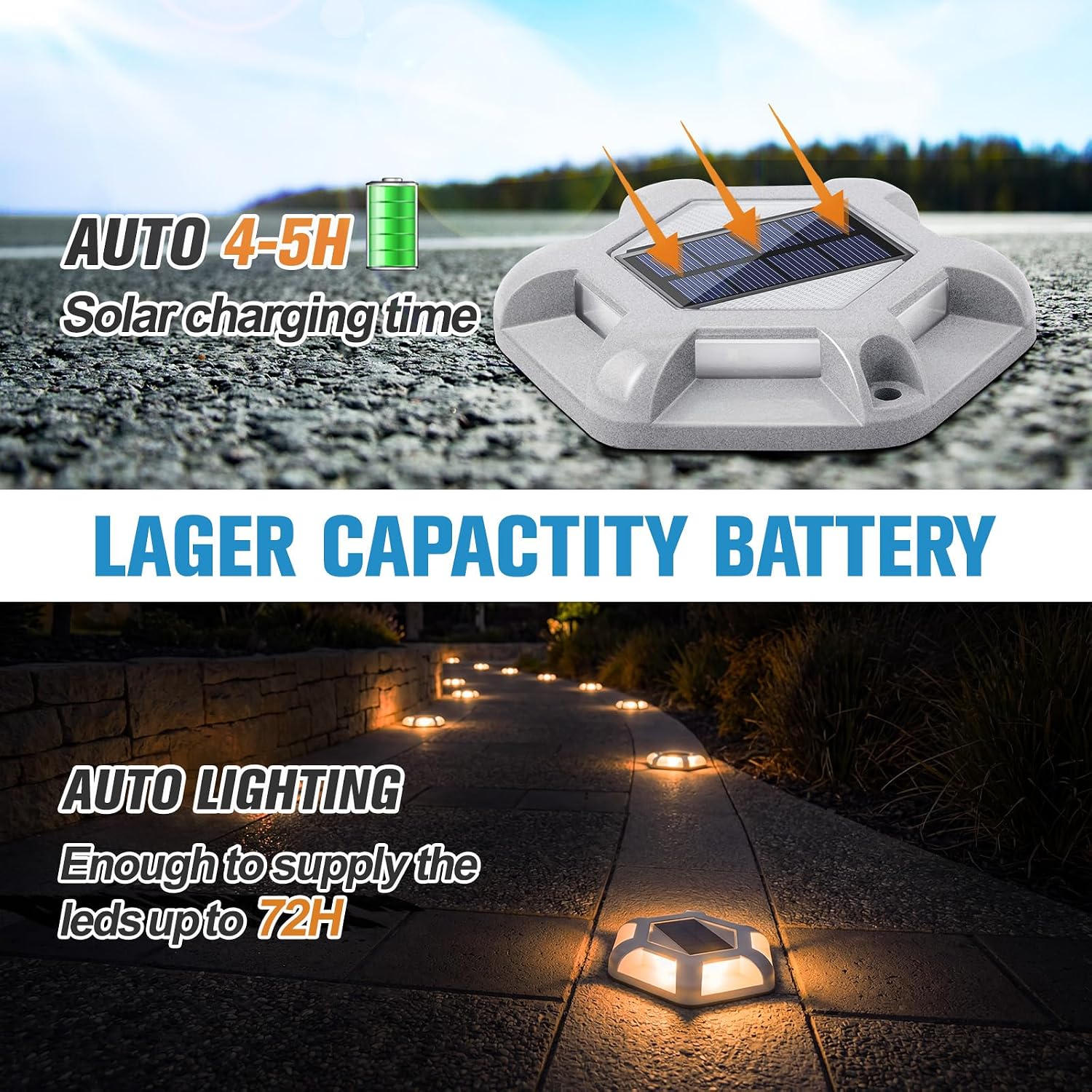 VOLISUN Solar Dock Lights - 16-Pack Waterproof Outdoor LED Aluminum Warning Step Lights for Driveway (Warm White & White, 2 Colors in 1), Auto On/Off
