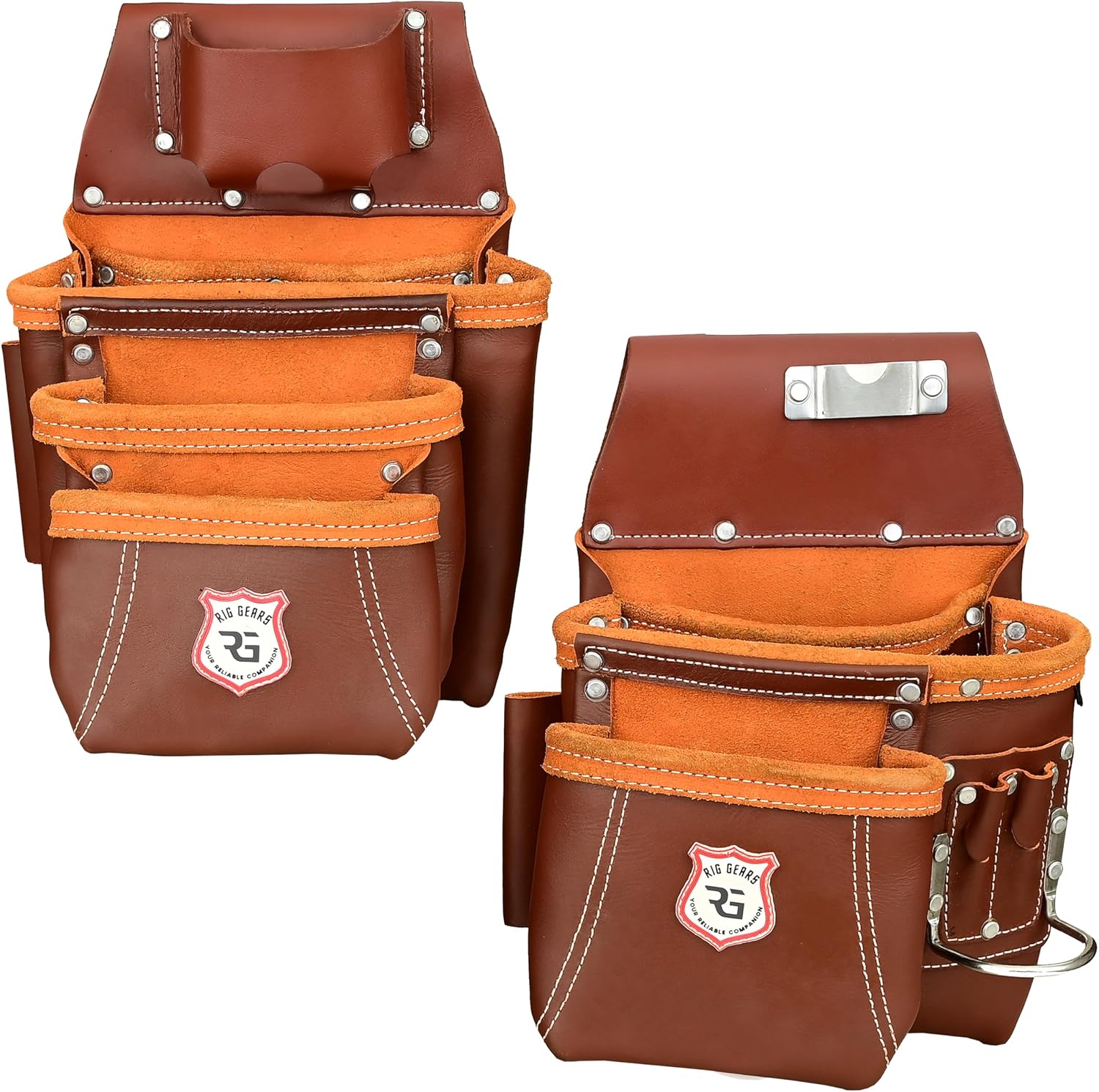 Heavy Duty 17 Pocket Carpenter Leather Tool Belt Set | Combo Multipurpose Framing Tool Belt Work Organizer Bags | Tool Belts For Men Construction Tools Rigs (Maroon, Standard)